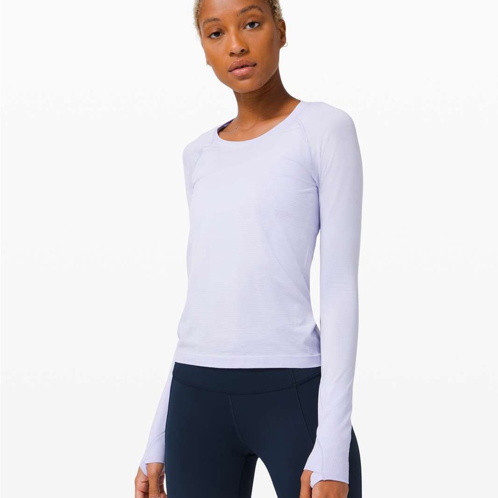 Swiftly Tech Long-Sleeve Shirt 2.0 Waist Length in Serene blue.